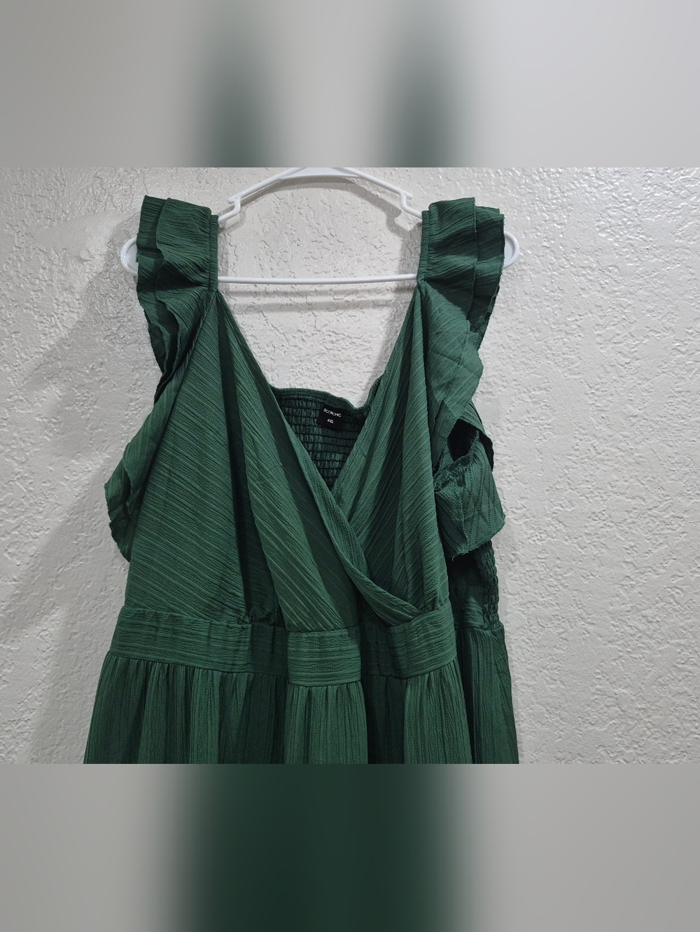 Shomchic Emerald Green Ruffle Midi Dress Plus Size 4X Smocked Back Wedding - Picture 4 of 8